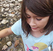 Brunette child enjoying creek