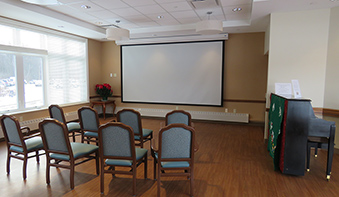 gathering room with big screen