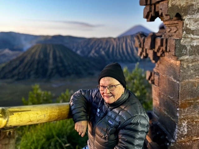 Jesse in front of volcano